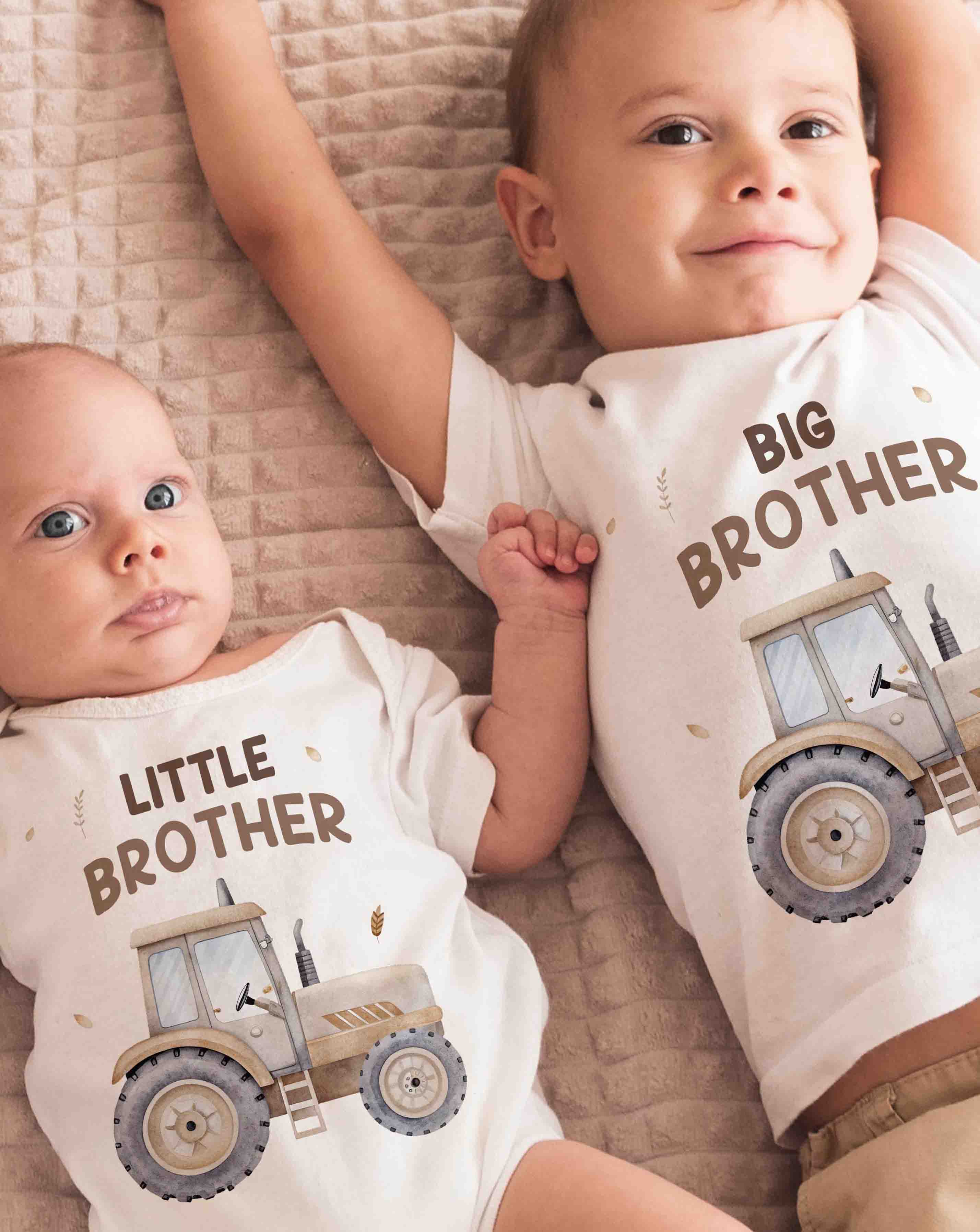 Personalized Big Brother Little Brother Tractor Shirt Set, Custom Sibling Outfit, Baby Announcement Bodysuit, Farm Brother Matching Shirts