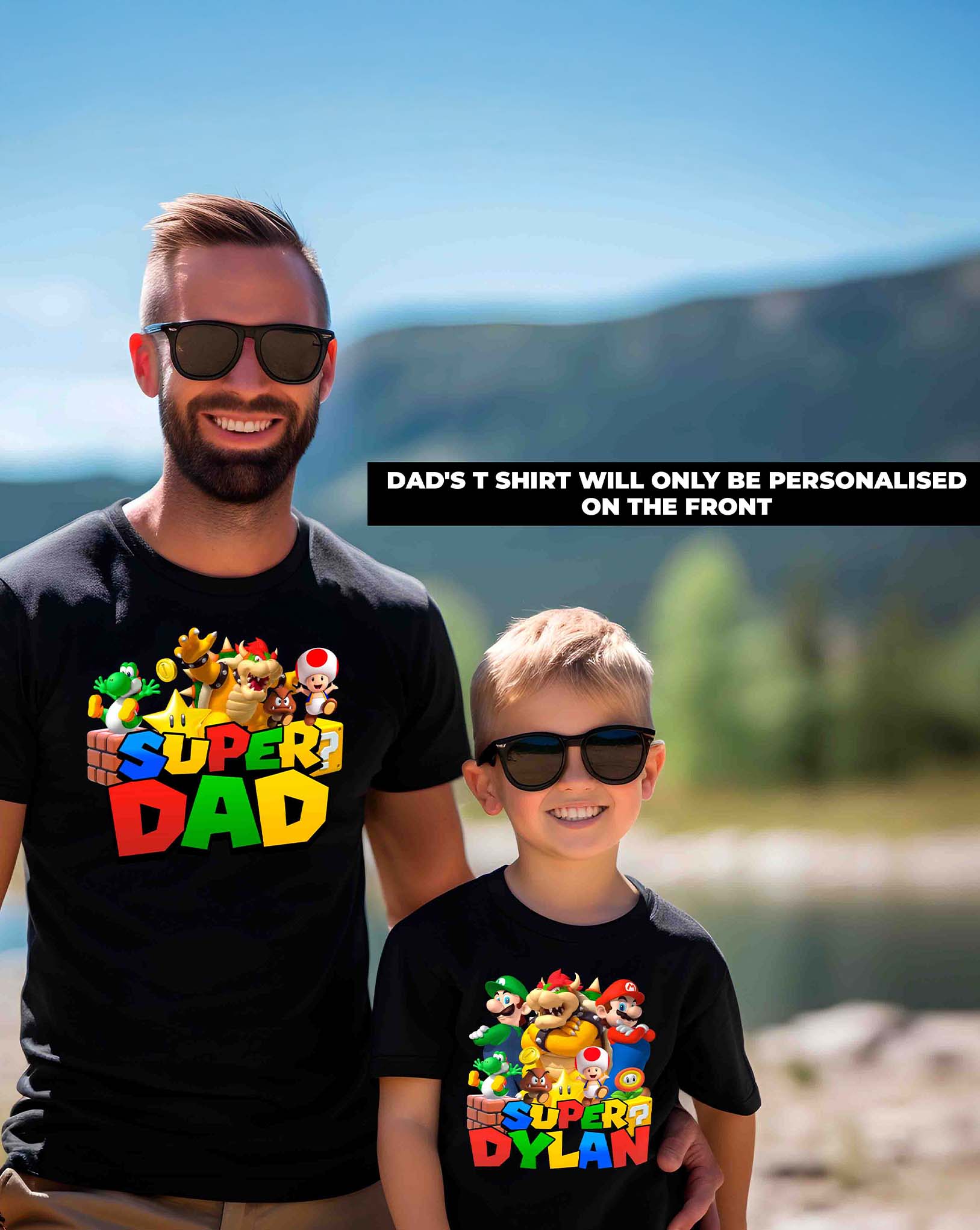 Super Mario Shirt with Custom Name 2 Sides