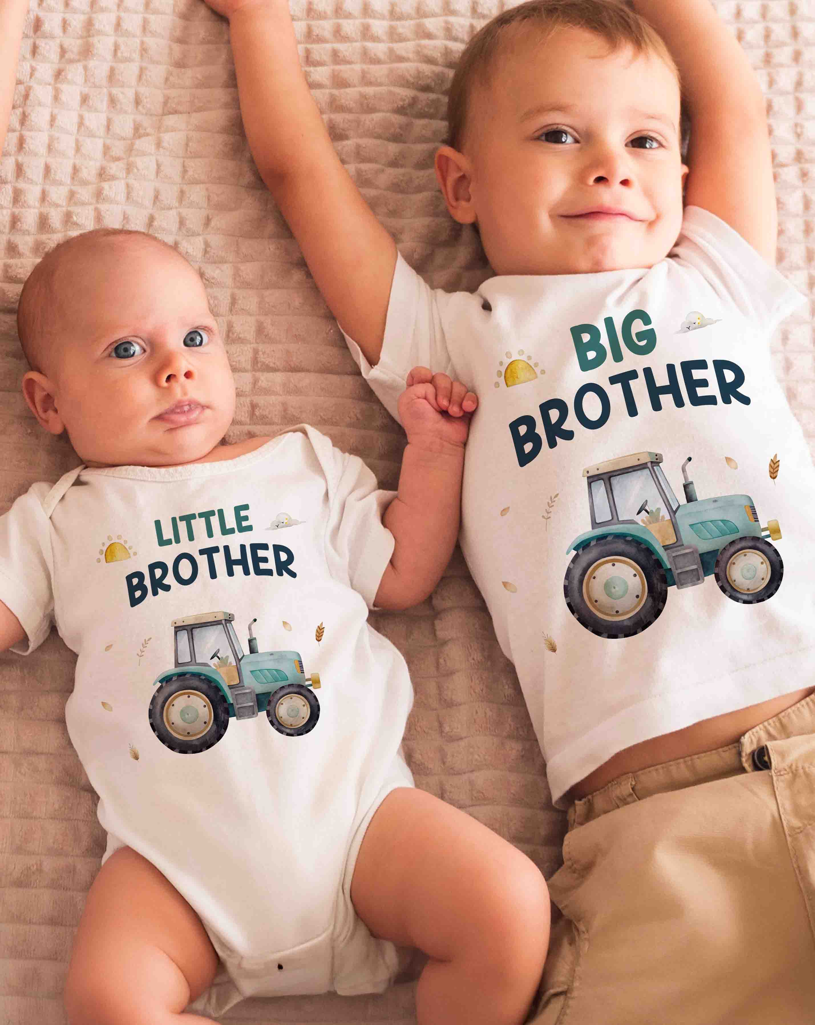 Personalized Big Brother Little Brother Tractor Outfit, Baby Announcement Bodysuit