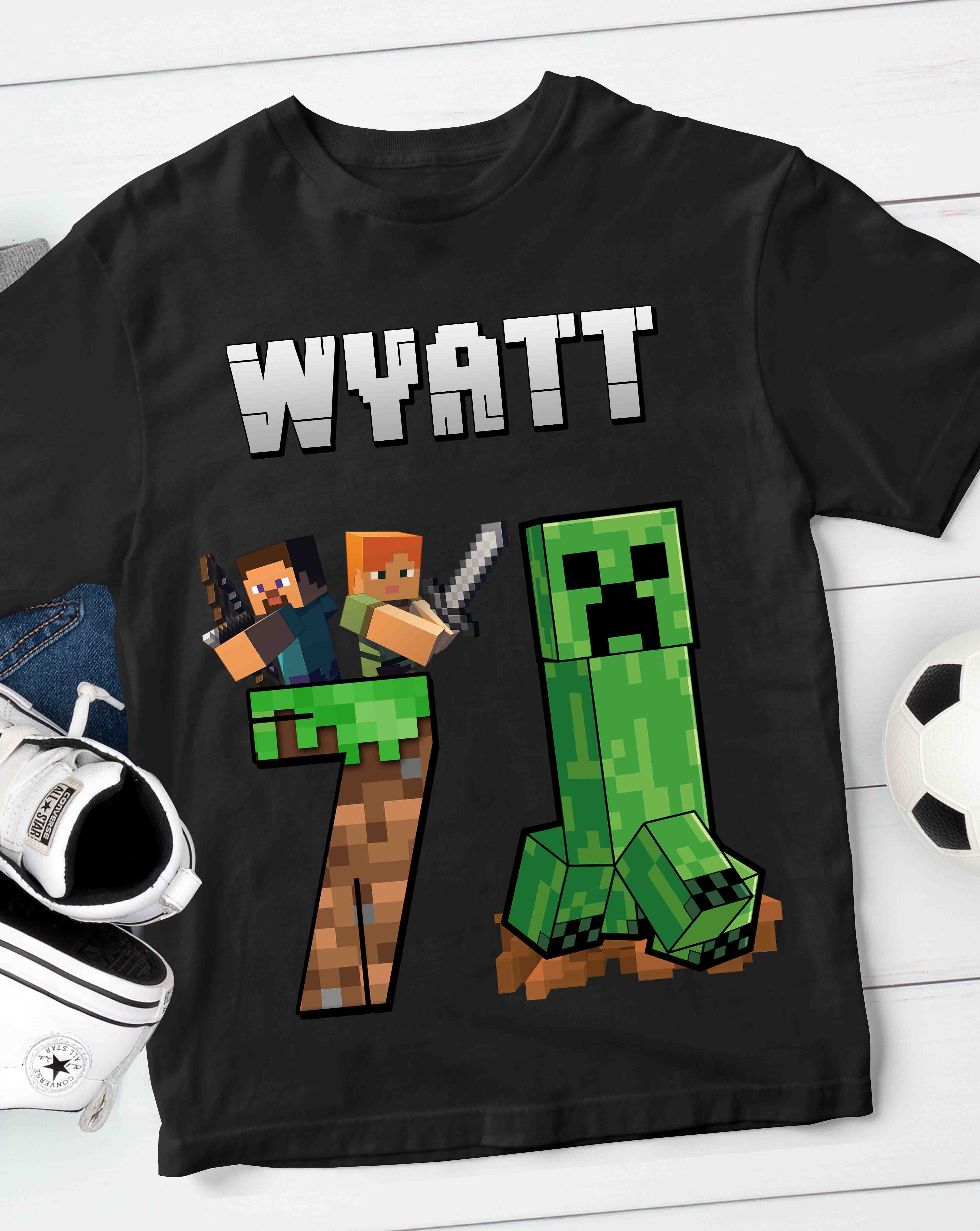 Minecraft Birthday T-Shirt with Custom Name