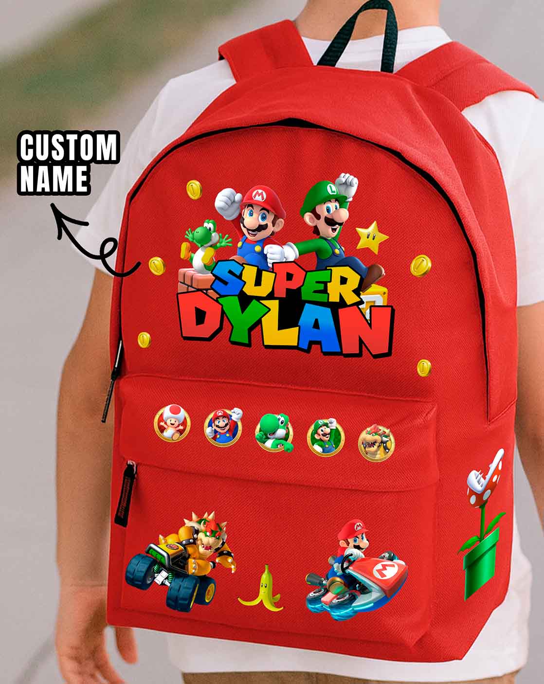 Super Mario School Backpack with Custom Name 