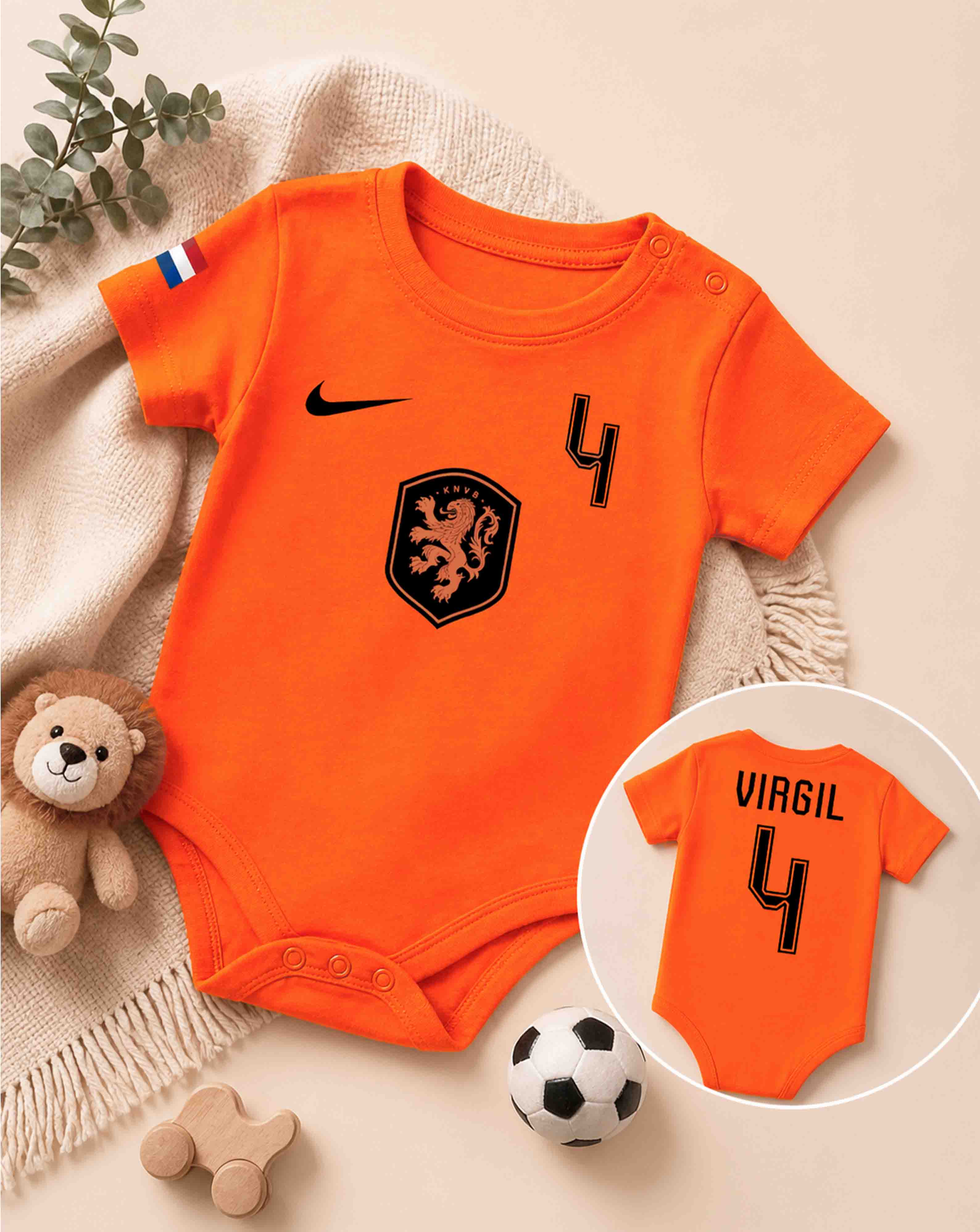 The Netherlands Soccer Baby Bodysuit World Cup 2026 with Custom Name