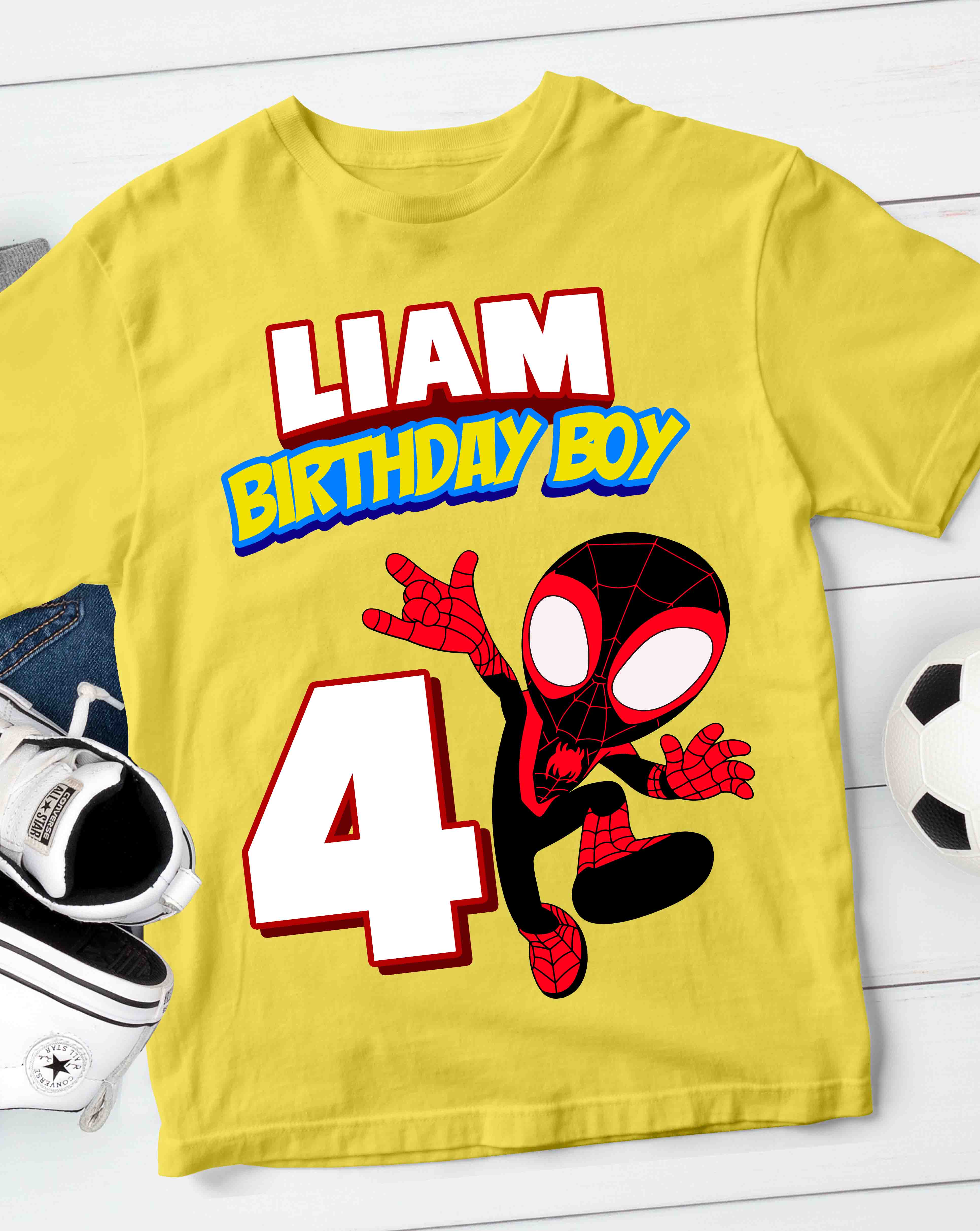 Spiderman Spin Birthday T-Shirt Custom Name 