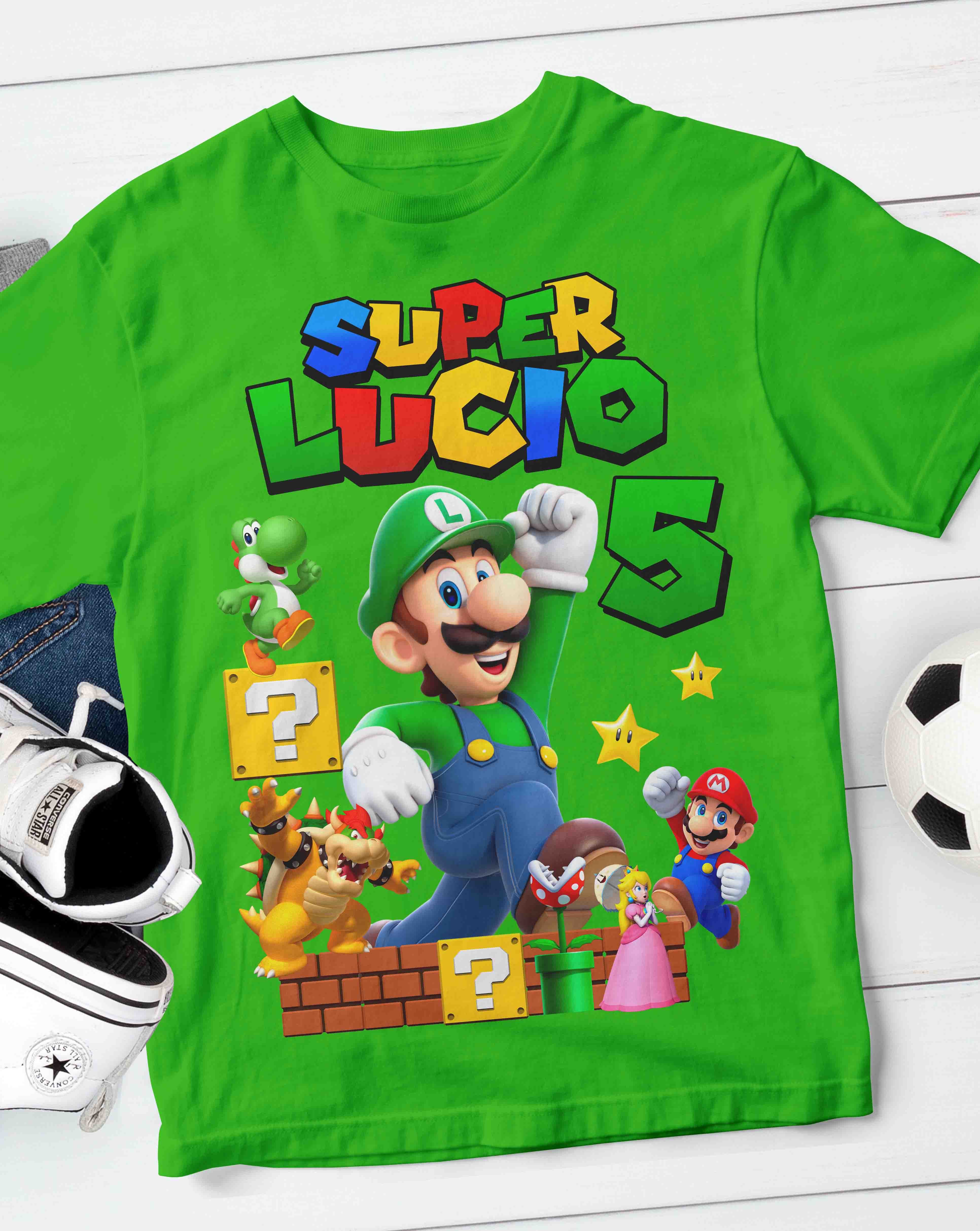 Super Luigi Shirt with Custom Name 2 Sides