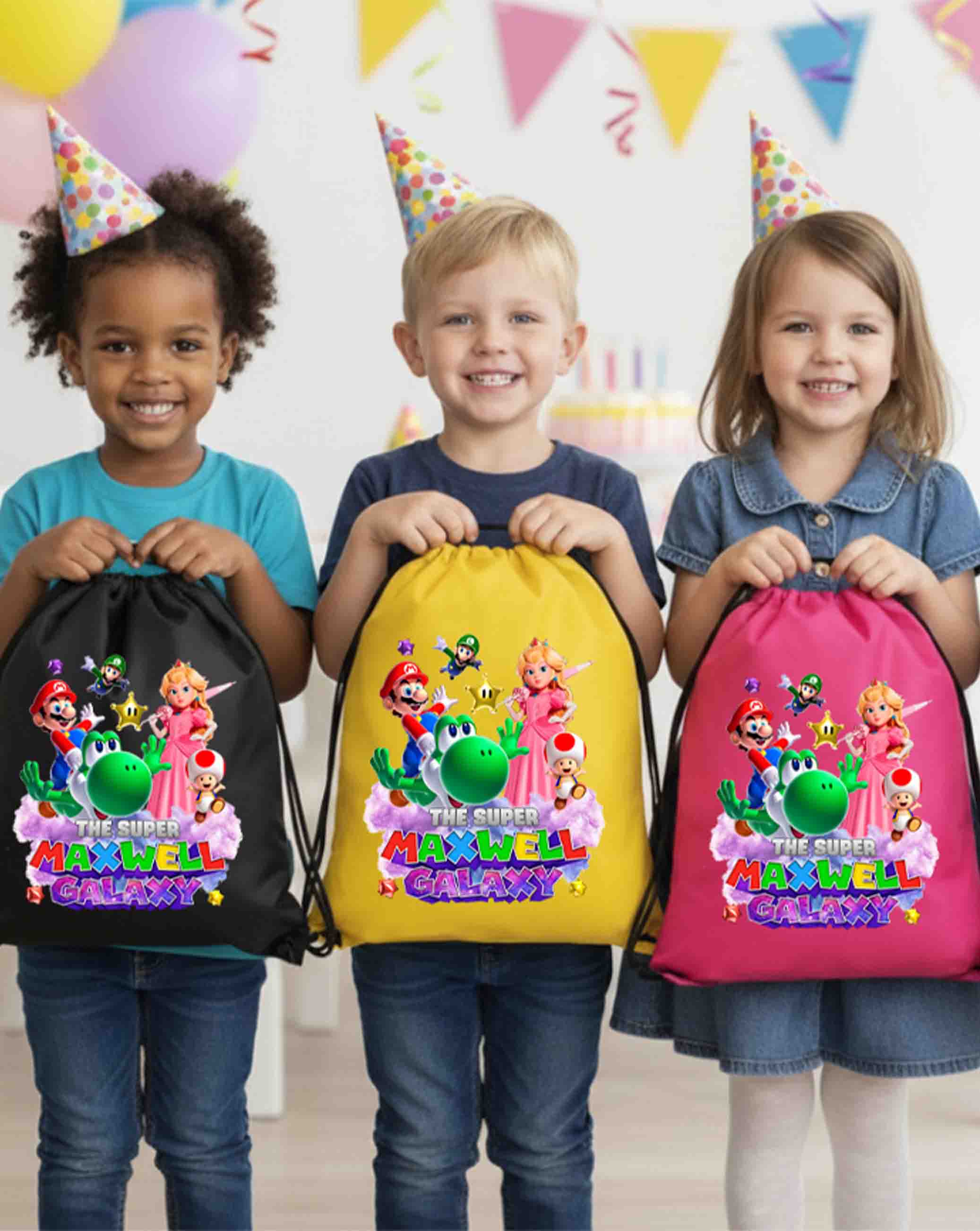 Personalized Super Mario Galaxy Drawstring Bags Custom Name