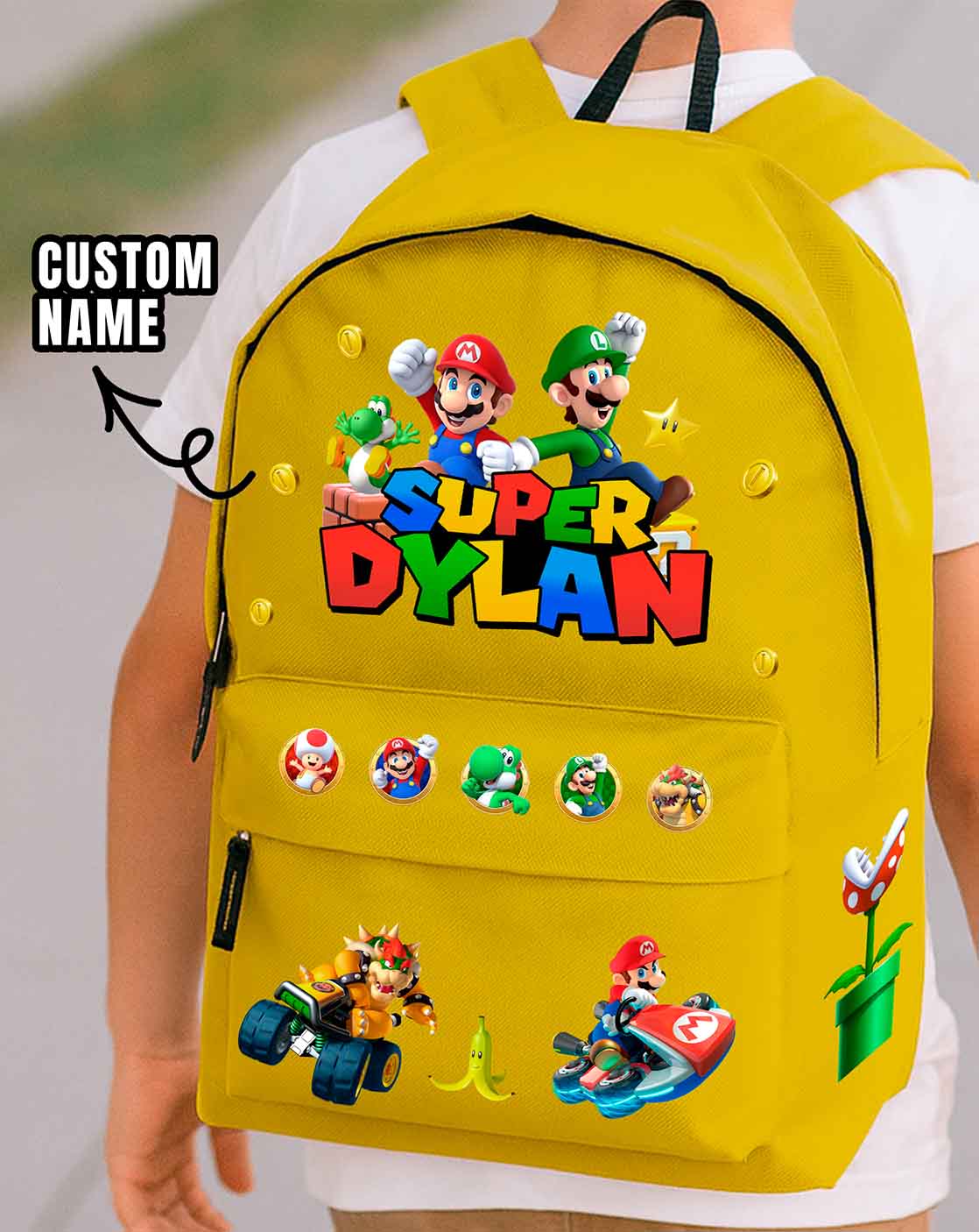 Super Mario School Backpack with Custom Name 