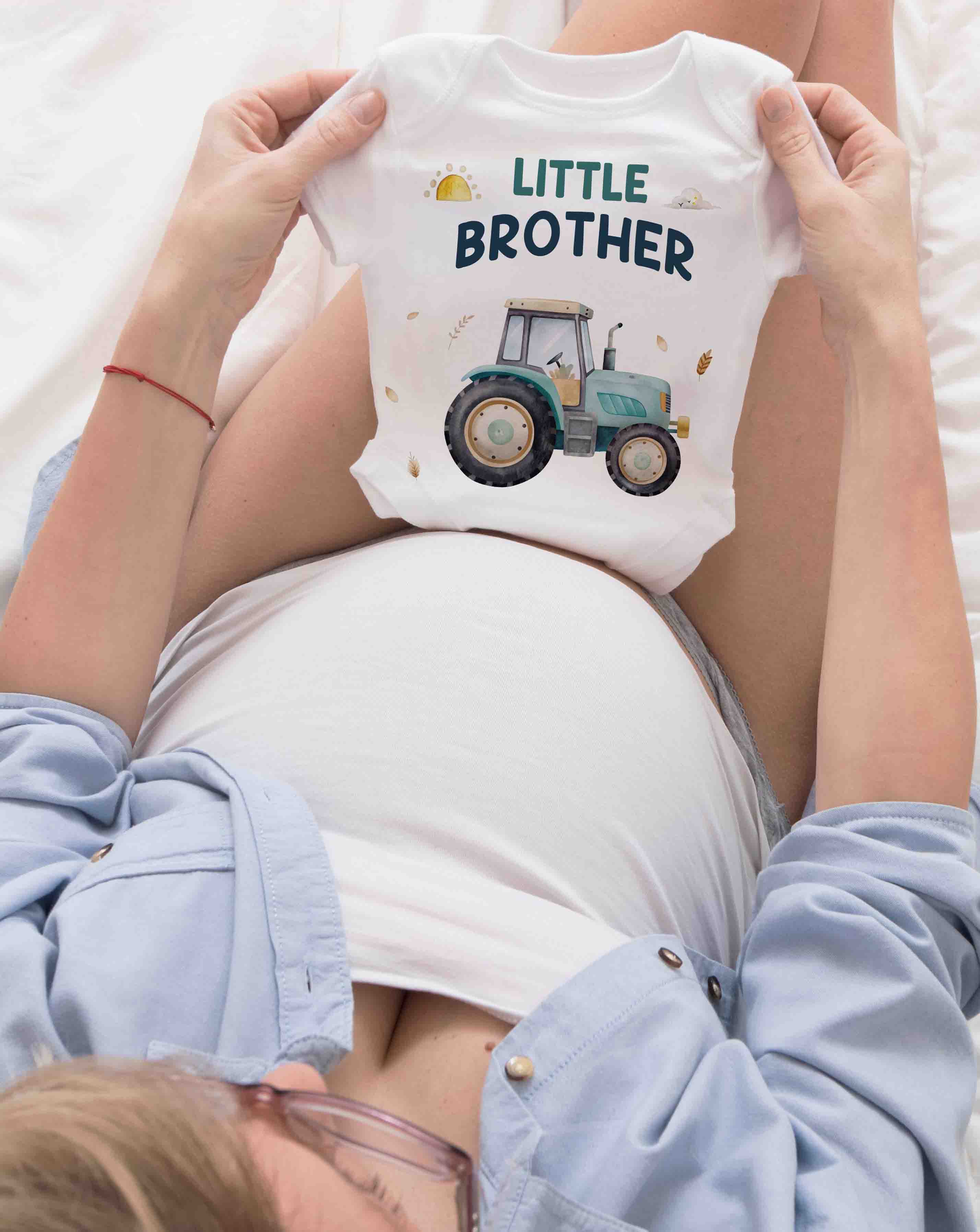 Personalized Big Brother Little Brother Tractor Outfit, Baby Announcement Bodysuit