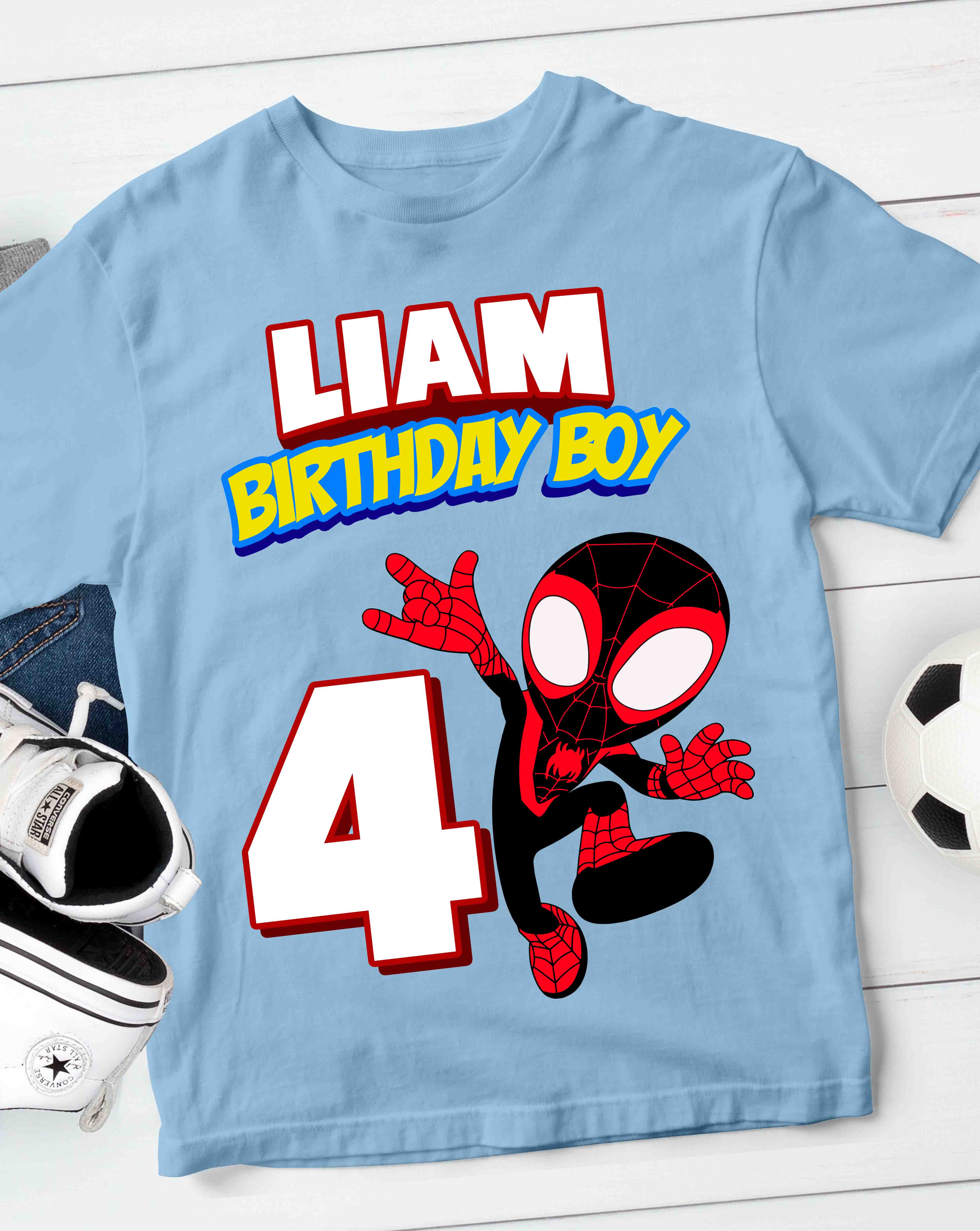 Spiderman Spin Birthday T-Shirt Custom Name 