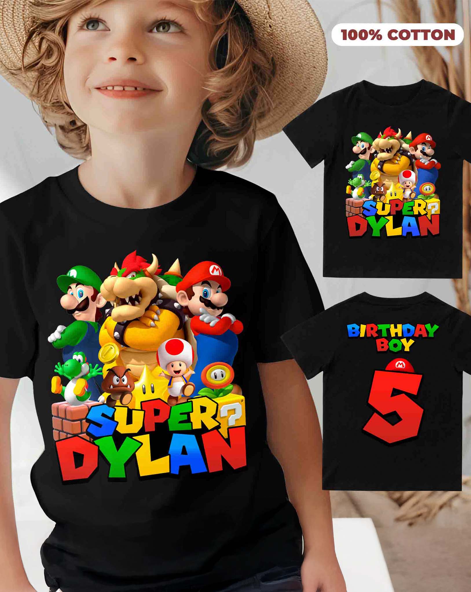 Super Mario Shirt with Custom Name 2 Sides