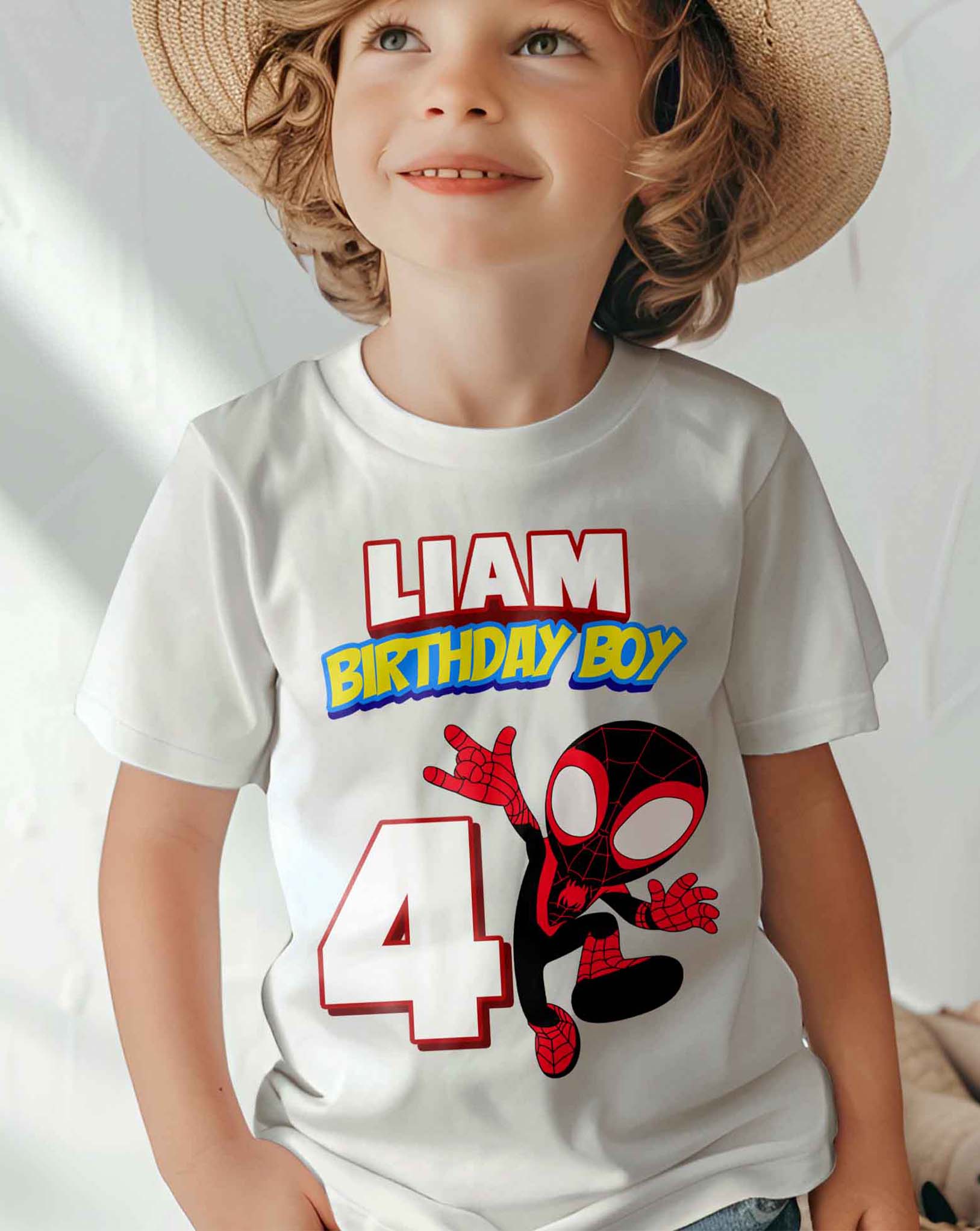 Spiderman Spin Birthday T-Shirt Custom Name 