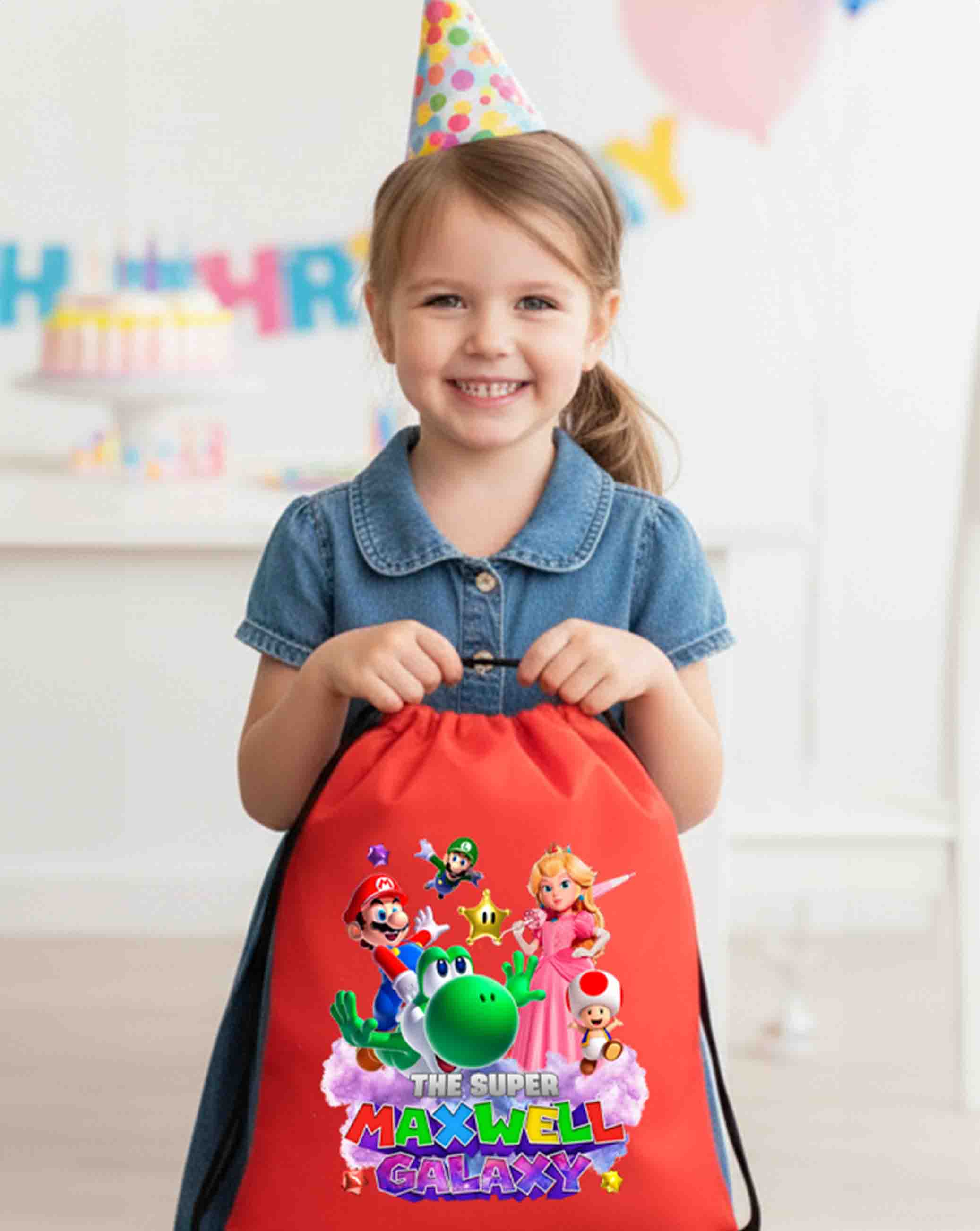 Personalized Super Mario Galaxy Drawstring Bags Custom Name