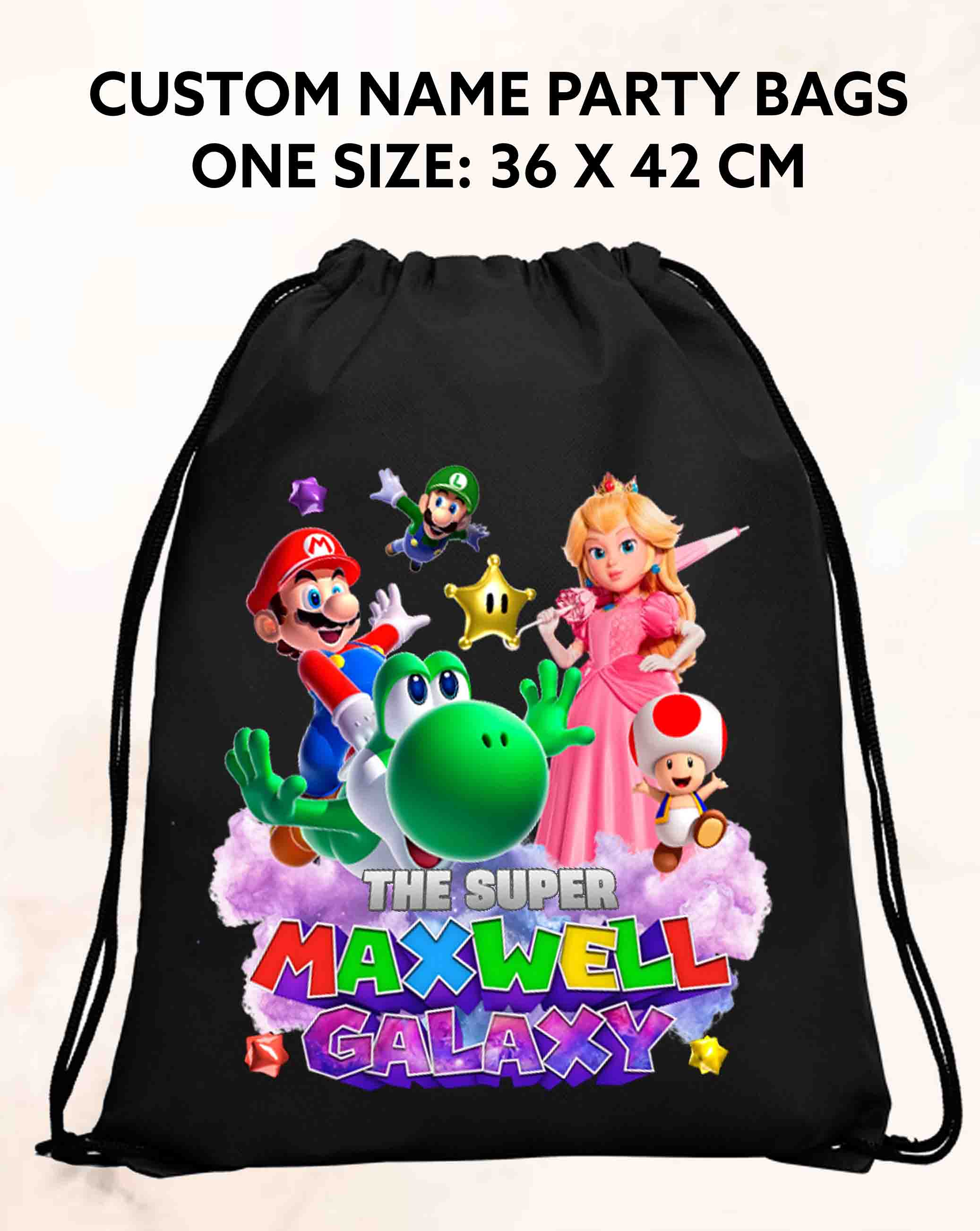 Personalized Super Mario Galaxy Drawstring Bags Custom Name