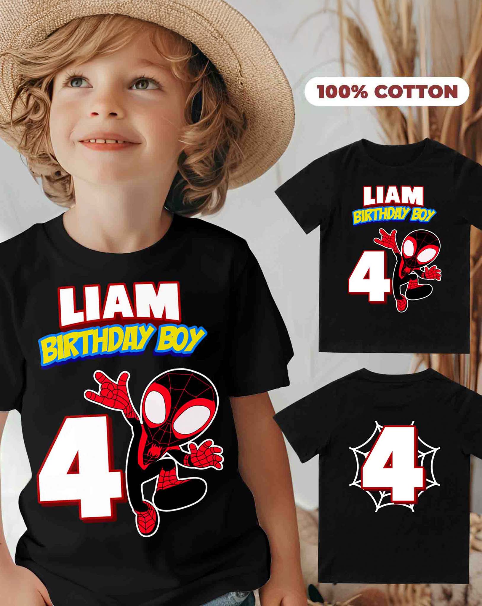 Spiderman Spin Birthday T-Shirt Custom Name 