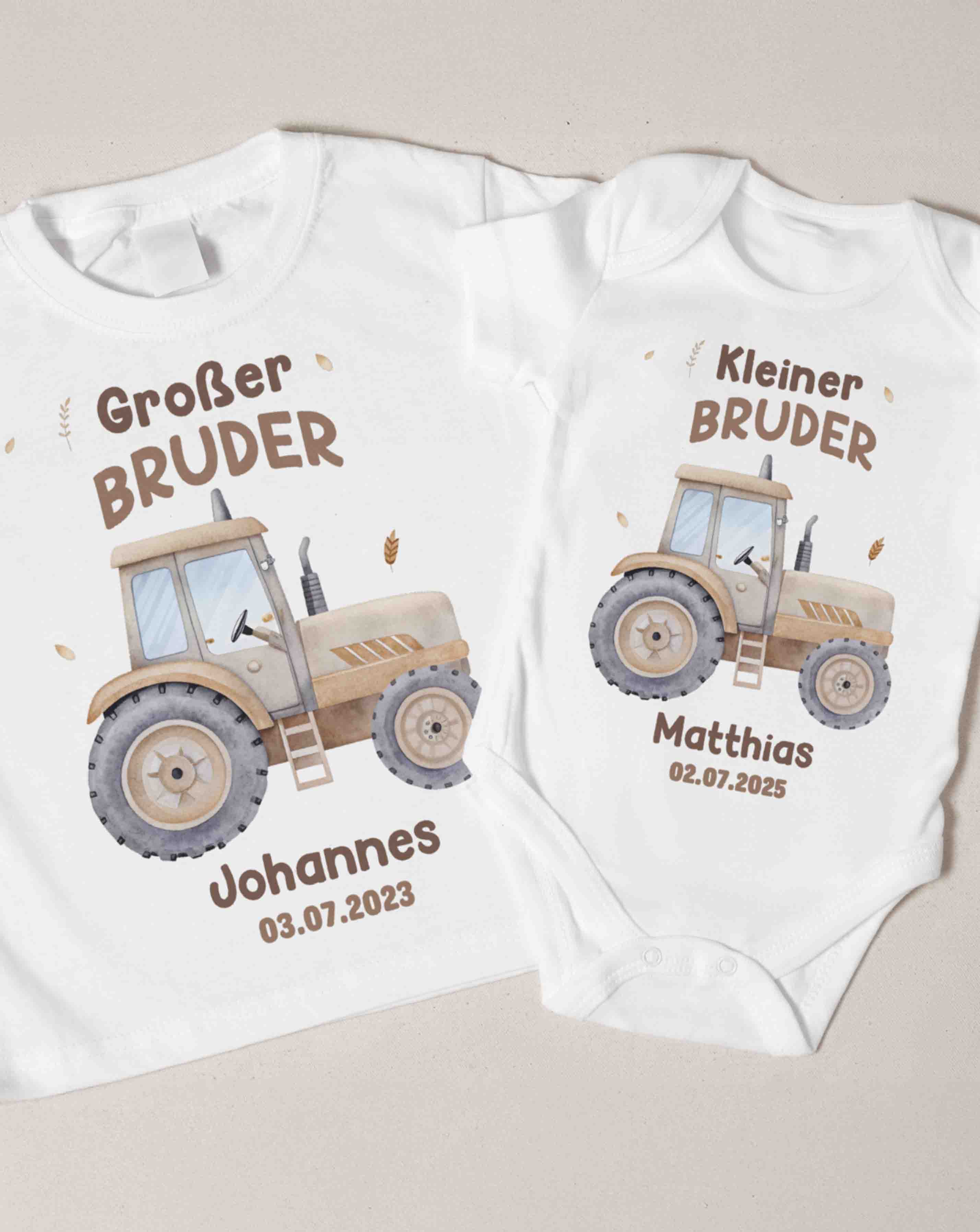Personalized Big Brother Little Brother Tractor Shirt Set, Custom Sibling Outfit, Baby Announcement Bodysuit, Farm Brother Matching Shirts