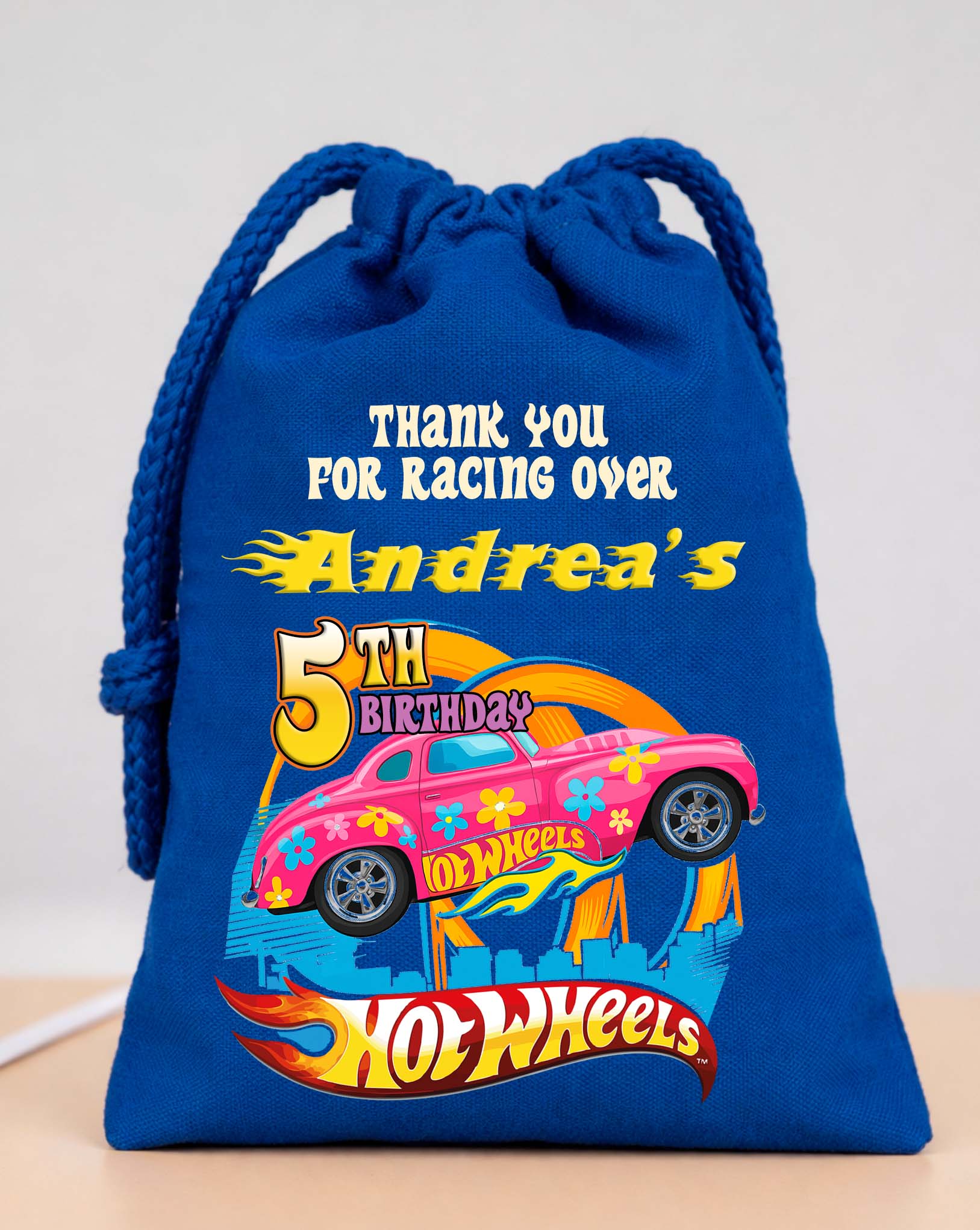 Pink Personalized Hot Wheels Party Bags Custom Name