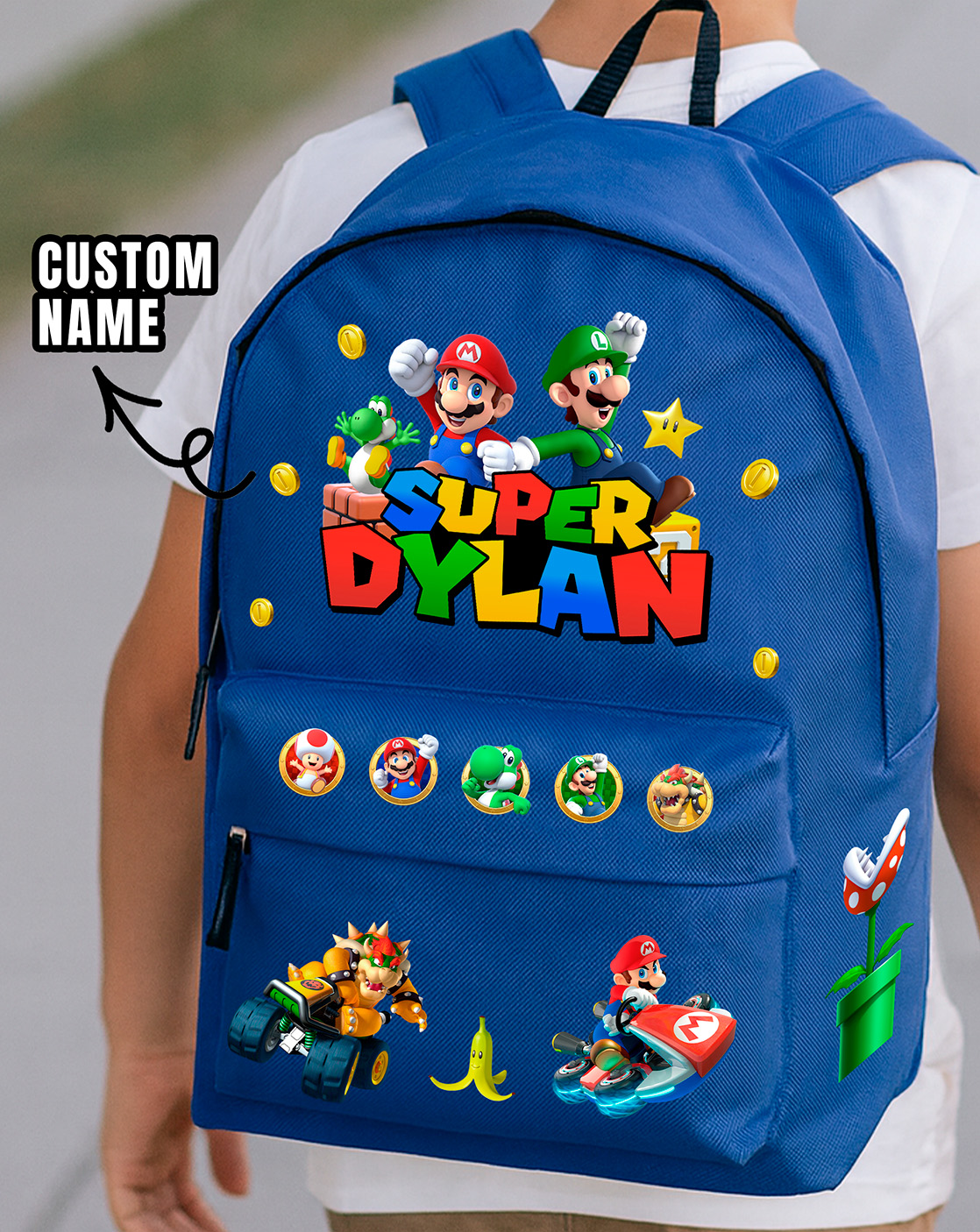 Super Mario School Backpack with Custom Name 