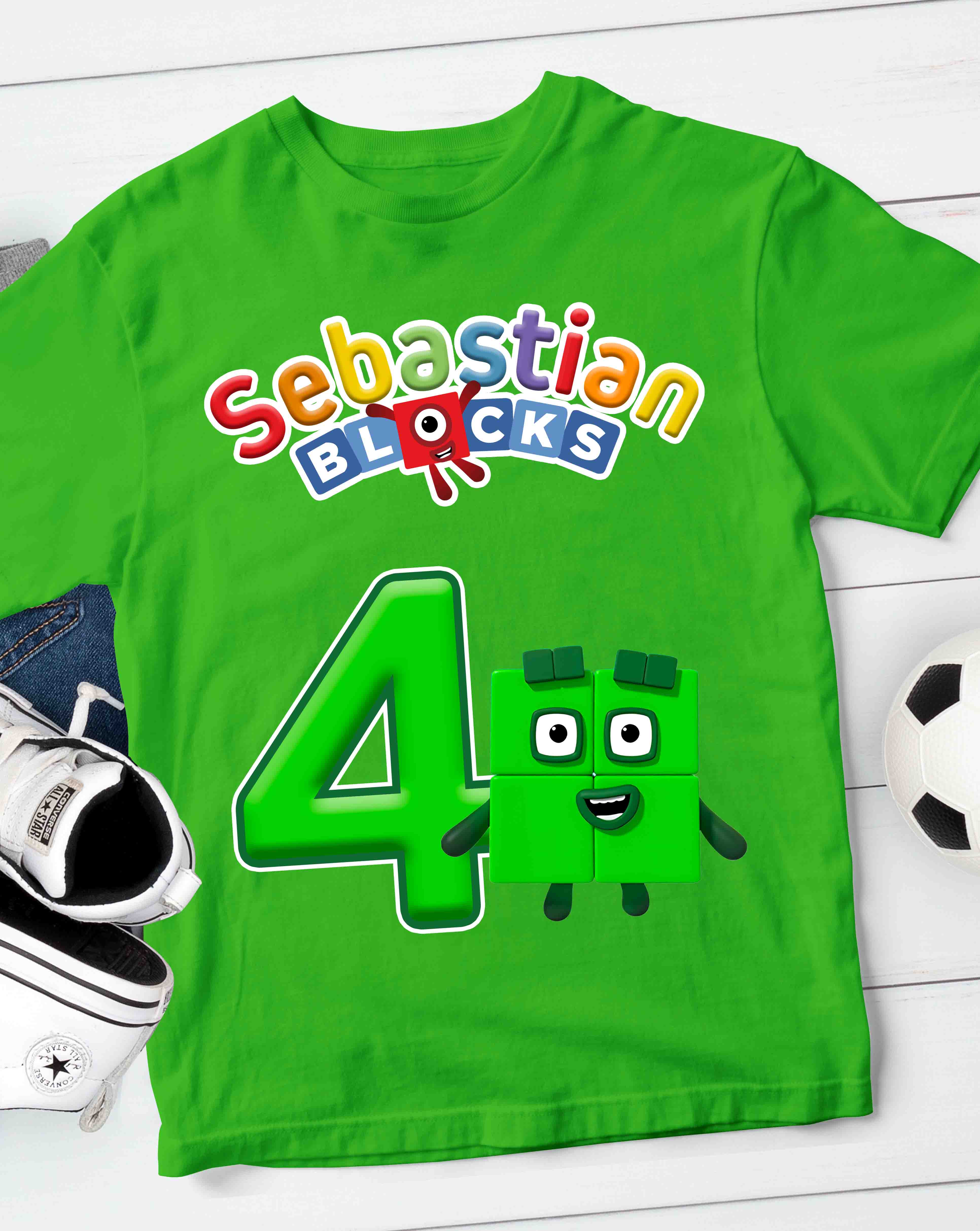 Numberblocks 4 Birthday T-Shirt with Custom Name